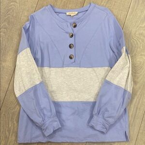 Blue and Gray Long Sleeve Tee with Color-Block Design